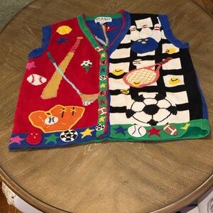 Jack B. Quick Colorful Sports-Themed Knit Vest.